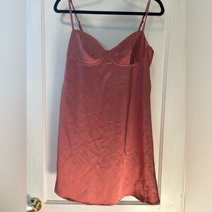 Wild Fable Satin Pink Mini Skirt Empire Waist Spaghetti Strap Sleek Lined Dress